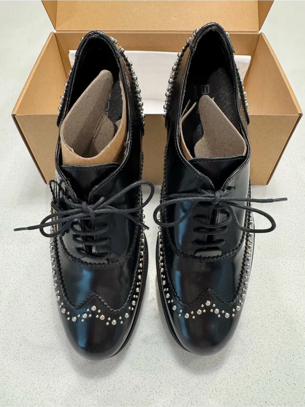 Men’s BoeMos Black Leather Dress Shoes- Italian Made- Size 8